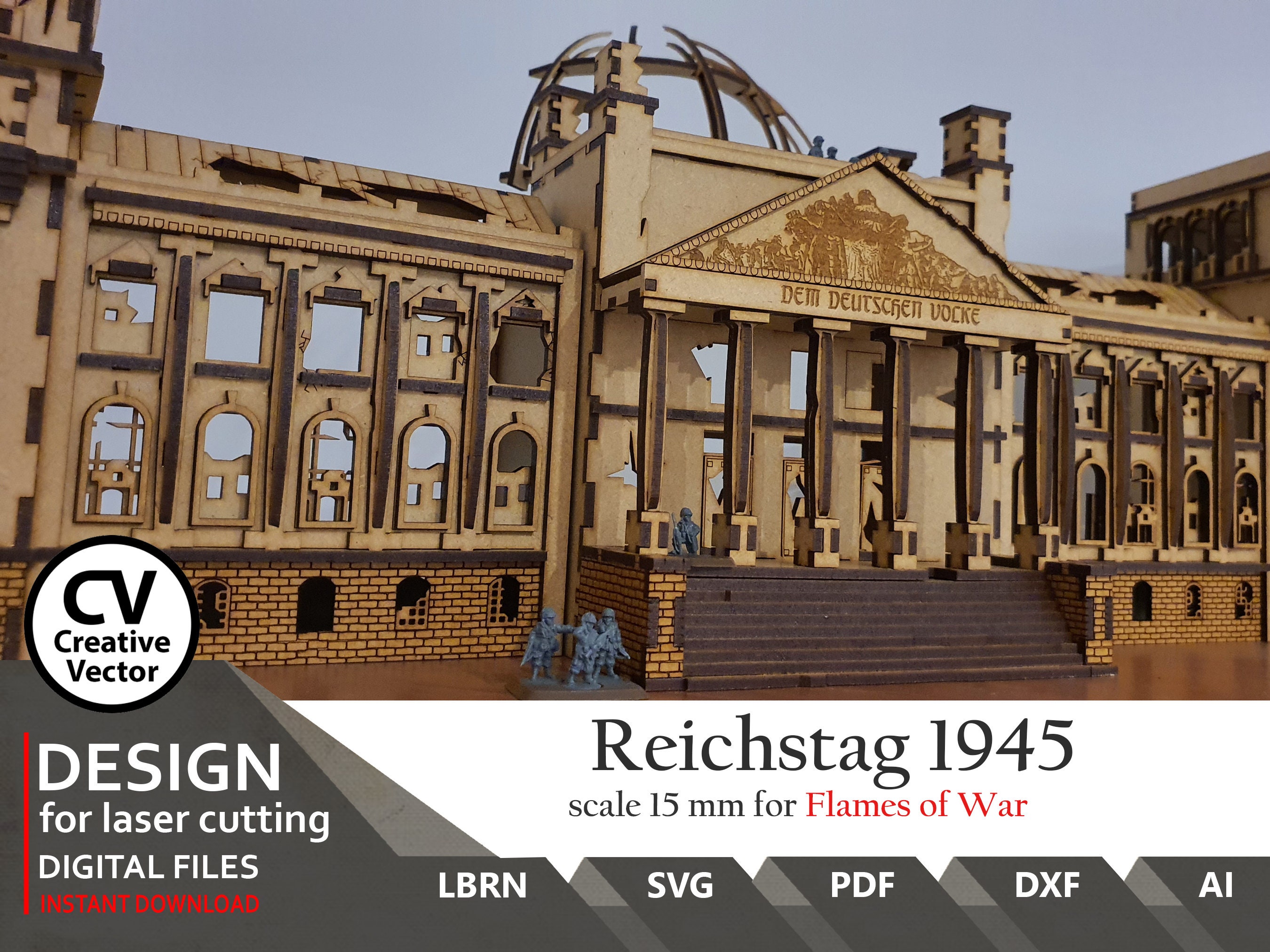 Reichstag 1945 Laser Cut Files: 15mm Wargaming Diorama (SVG, DXF, LBRN)