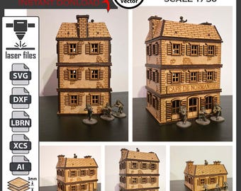 Normandy House Cafe de Normandie 1/56 scale FILES for laser cut  SVG DXF Lightburn xTool