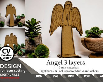 Archivos cortados con láser Angel 3 capas de pie Vol 3 / SVG / XCS DXF / Ai Lbrn Angel / Layers / Holy / Lightburn / Fácil de cortar con láser / Navidad