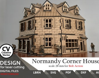 Files for laser cut Normandy Corner House : 28mm Wargaming Terrain (SVG, DXF)
