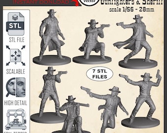 Wild West Gunfighters 7 STL Files Bundle, 28mm Scale (Digital Download)