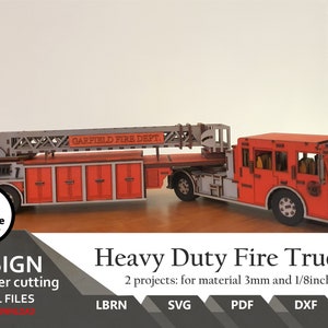 Heavy Duty Fire Truck for laser cutting | SVG | dxf |  PDF | Laser cut files | PDF Build Instruction | Fire Truck model | Laser cut files