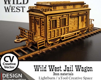 Wagon de prison du Far West + rails SVG | XCS | dxf | RLBRN | échelle de 28 mm à 34 mm | échelle 1:56 | Fichiers laser à découper