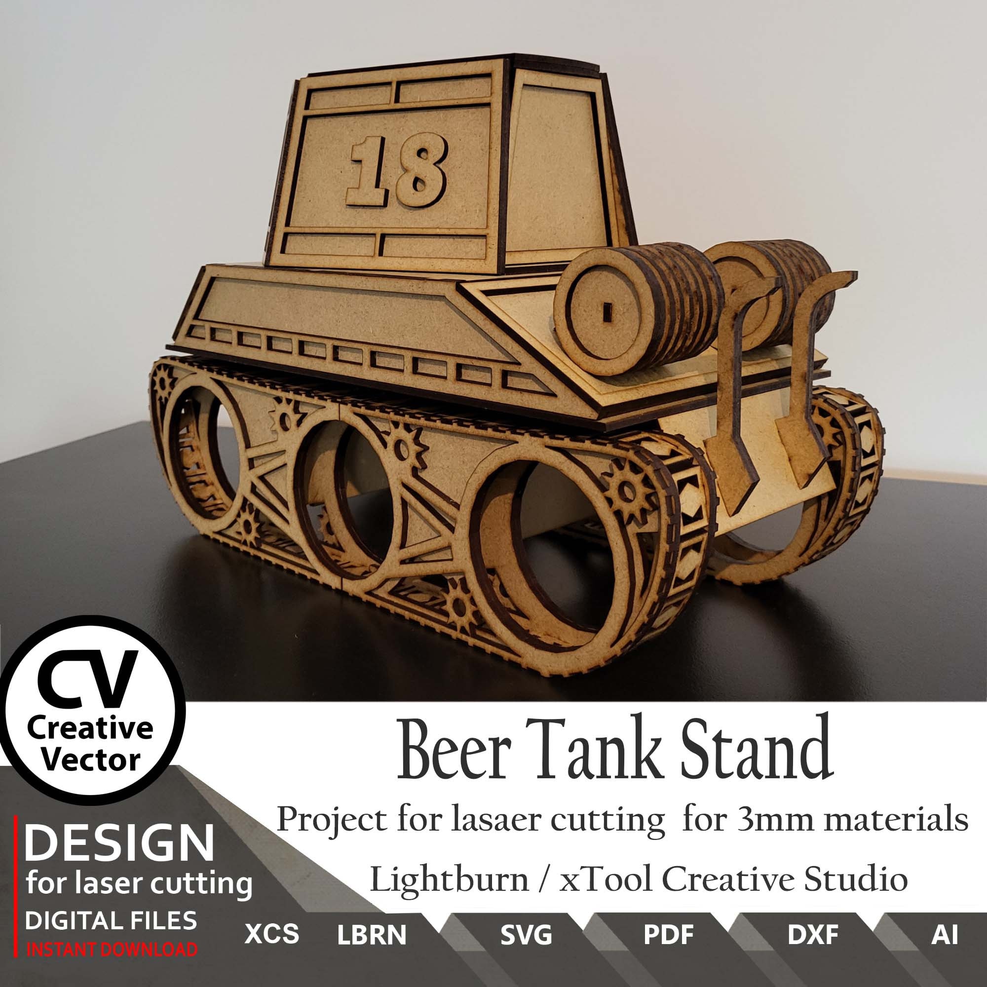 Files for Laser Cut Beer Tank Rack SVG: Beer Holder, Birthday Gift