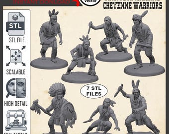 Cheyenne Indian Warriors 7 STL Files Bundle – Wild West Native Americans Miniatures (28mm Scale)