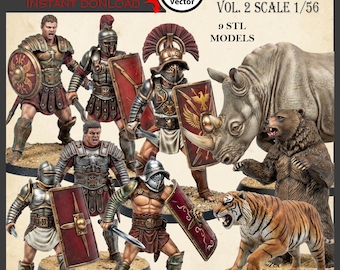 Gladiators Vol. 2 STL Files – 9 Miniatures for 3D Printing (Digital Download)