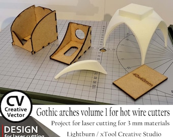 Archi gotici vol 1 modello di polistirolo taglio con tagliafili a filo caldo / XCS / SVG / Lightburn / File tagliato al laser / Istruzioni di costruzione / Filo caldo