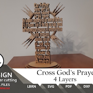 Layered Cross with God&#39;s Prayer Files for laser cut (SVG, PDF, XCS)