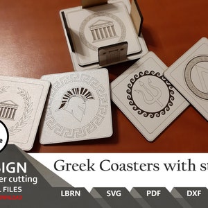 Files for laser cut Greek Coasters: 5 Designs with Stand (SVG DXF AI)