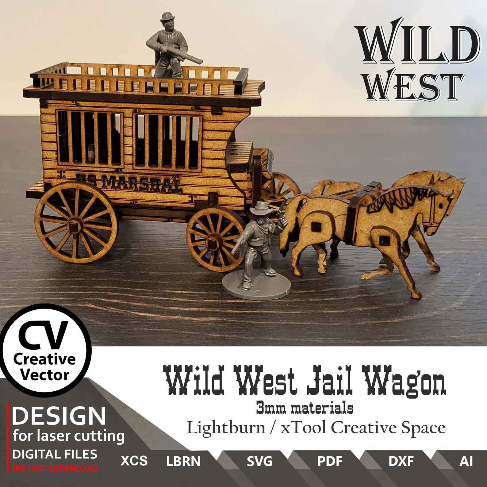 Wild West Jail Wagon Files for Laser Cut: 28-34mm Scale (SVG, DXF, XCS ...