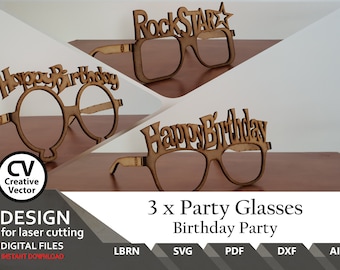 Feestbril SVG-bestanden voor lasergesneden: verjaardagsplezier, 3D (digitale download)