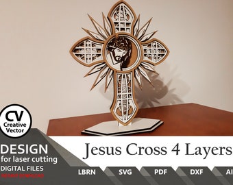 Files for laser cut Layered Jesus Cross SVG DXF PDF Lightburn xTool