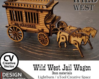 Laser cut files - Wild West JAIL Wagon  SVG | XCS | dxf | Ready for Lightburn | scale from 28mm  up to 34mm | scale 1:56