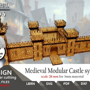 Files for laser cutting Medieval Caslte system + Trebuchet in scale 28 mm | SVG | DXF | Lightburn ready castle svg | Games svg | Boardgame