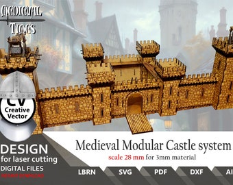 Files for laser cutting Medieval Caslte system + Trebuchet in scale 28 mm | SVG | DXF | Lightburn ready castle svg | Games svg | Boardgame