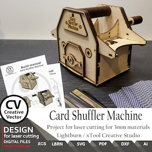 Machine à mélanger les cartes pour la découpe laser | SVG | Lightburn XCS xTool | DXF | Fichiers découpés au laser | Inclure les instructions de construction | Mélangeur de cartes
