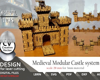 Medieval Castle System 1/56 Scale FILES for laser cut SVG, DXF Lightburn xTool