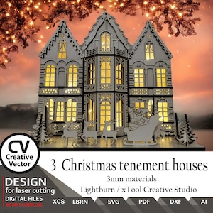 Files for laser cutting Christmas Tenement House Laser Cutting Files (3mm)