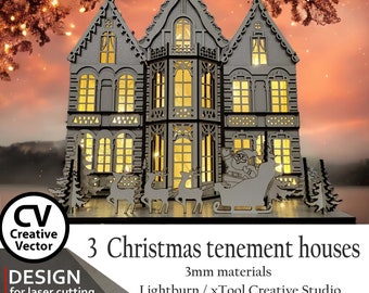 Files for laser cutting Christmas Tenement House Laser Cutting Files (3mm)