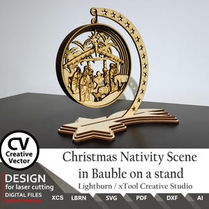 Pliki laserowe do wycinania szopki bożonarodzeniowej w Bauble 6 warstw | SVG | XCS | DXF | Lightburn | | xTool | Bożonarodzeniowa kula warstwowa 3D