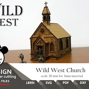 Wild West Church SVG | dxf | LBRN | XCS | scaled for miniatures from 28mm  up to 34mm | scale 1:56 | Lightburn  Laser files  for cut