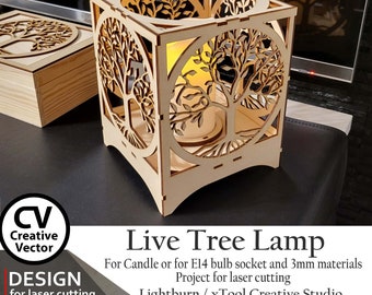 Live Tree Lamp | SVG | XCS | Ai | Lightburn | Easy to laser cut | DXF | Patterns svg | Files svg | Lamp svg | Home light svg | Laser burn