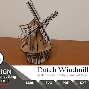Files for laser cut Dutch Windmill: H0 Scale Wargaming Terrain (Digital Files)