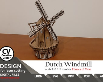 Files for laser cut Dutch Windmill: H0 Scale Wargaming Terrain (Digital Files)