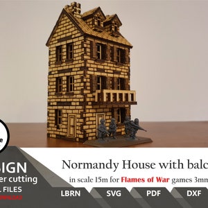Files for laser cut Normandy House with Balcony : 15mm Wargaming Terrain (SVG, Ai, Lightburn)