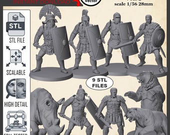Gladiators Vol. 2 STL Files – 9 Miniatures for 3D Printing (Digital Download)