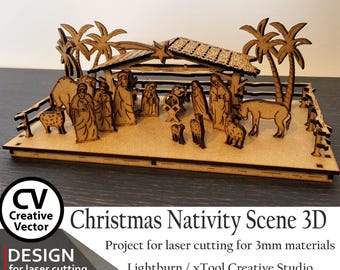 Files for laser cutting Christmas Nativity Scene 3D | SVG | XCS | DXF | Ai | Lbrn Christmas  | Lightburn | Christmas | xtool Nativity Scene