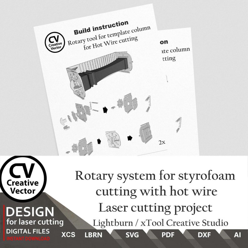 Sistema rotativo para corte de poliestireno con alambre caliente para corte por láser / XCS / SVG / Lightburn / Archivos cortados por láser / Instrucciones de construcción / Hot Wire imagen 5