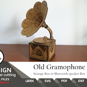 Laser-Projekt Old Grammophone Aufbewahrungsbox oder für Bluetooth-Lautsprecher Box | SVG | LBRN | DXF | Ich | | Retro | Lichtbrand | Dateien für den Laserschnitt