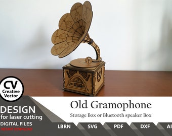 Files for laser cut  Gramophone Box: SVG DXF LBRN Ai Files