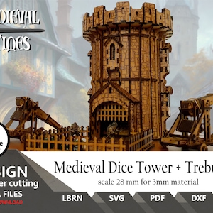 Files for laser cut  Medieval Dice Tower + Trebuchet (SVG, DXF, Lightburn)
