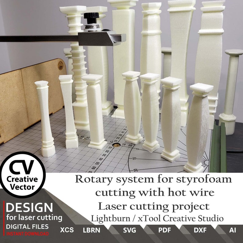 Archivos para corte por láser Sistema rotativo para corte de poliestireno con alambre caliente / XCS / SVG / DXF / Lightburn / Build INSTRUCCIONES / Hot Wire imagen 2