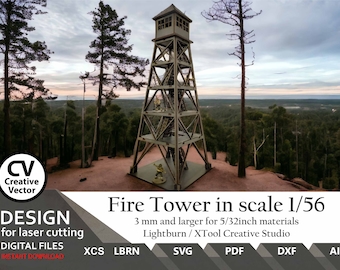 Files fo laser SVG | Ai | Dxf | Fire Tower | Scale 1/56 | laser cut files  | wargaming Terrain |  Tower svg | model svg | Terrain