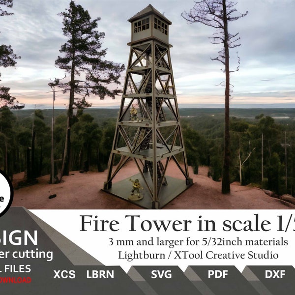 Files fo laser SVG | Ai | Dxf | Fire Tower | Scale 1/56 | laser cut files  | wargaming Terrain |  Tower svg | model svg | Terrain