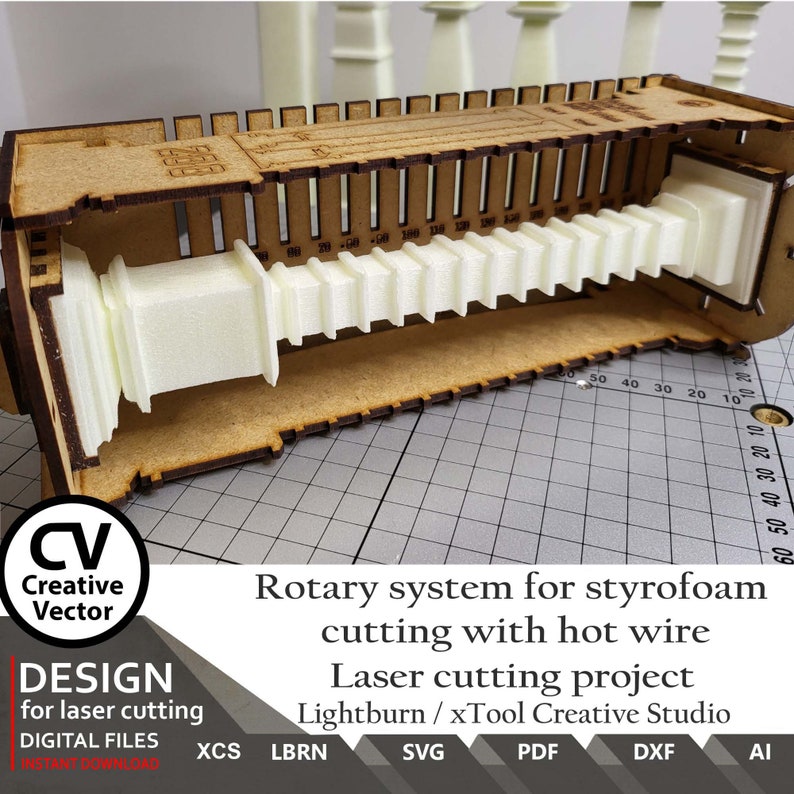 Sistema rotativo para corte de poliestireno con alambre caliente para corte por láser / XCS / SVG / Lightburn / Archivos cortados por láser / Instrucciones de construcción / Hot Wire imagen 9