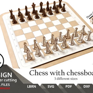 Files for laser cut Chess Set with Board: 3 Sizes (Digital Download)
