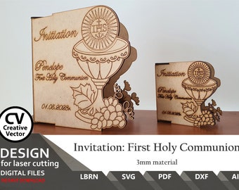 First Holy Communion Invitation Files for laser cut (SVG, LBRN, DXF, Ai)