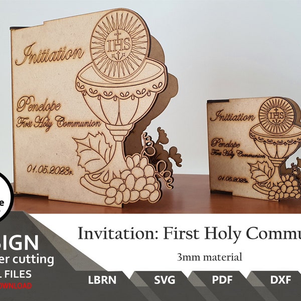 2 x Projects First Holy Communion Invitation small and large  | SVG | LBRN | DXF | Ai | Communion | Invitation | Lightburn | for laser cut