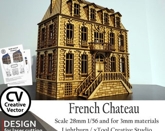 French Chateau House 1/56 scale FILES for laser cut SVG Lightburn xTool