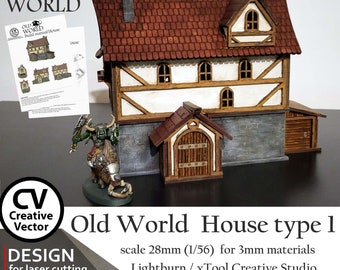 Old World  House type1 | Medieval | SVG | XCS | LBRN | dxf |  scaled for miniatures from 28mm up to 34mm | scale 1:56 | Laser files  for cut