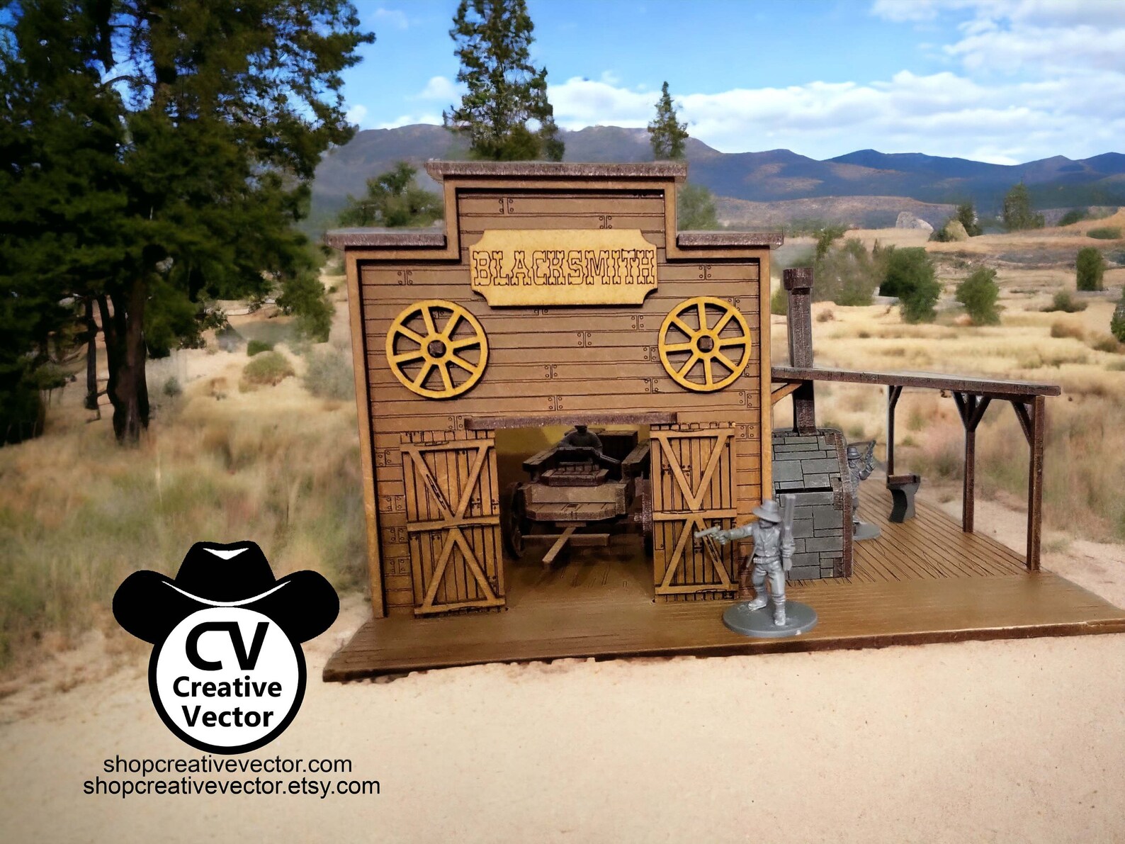 Wild West Blacksmith With Cargo Wagon SVG | XCS | Dxf | LBRN | Scale ...