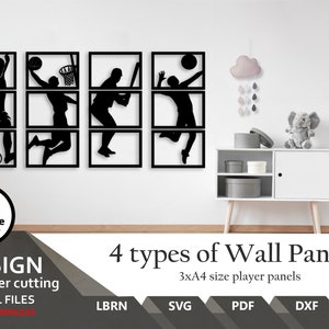 SVG 3x300x200 sizes 4 types Wall  panels SVG | Baseball | Basketball | Volleyball | Football | Wall Decor laser cut files  Lightburn files