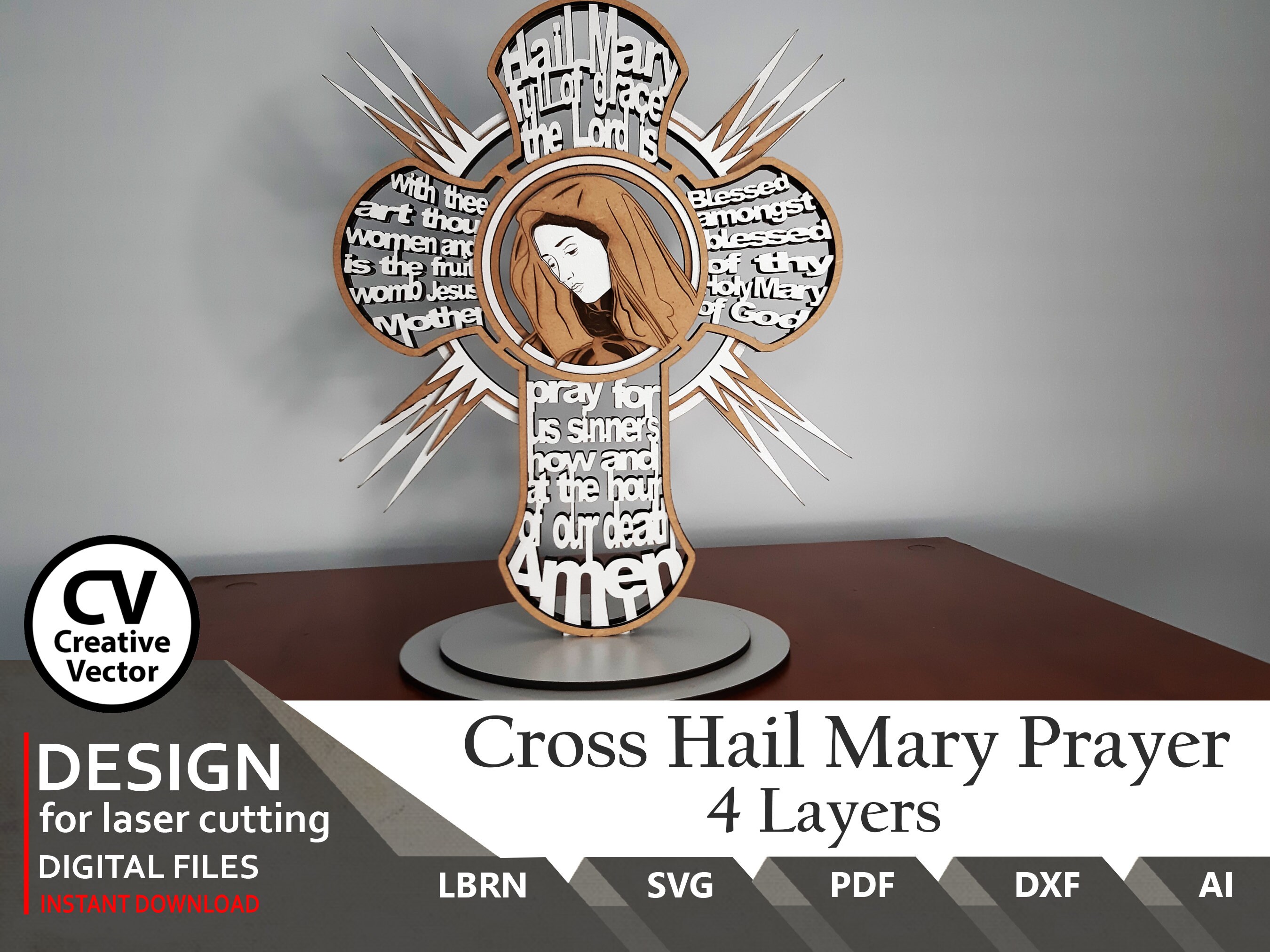 Hail Mary Prayer Cross SVG: 4 Layer Files for laser cut Lightburn xTool