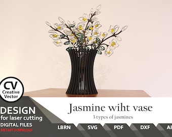 Jasmine with Vase Laser Cut File: SVG, LBRN, DXF, Ai (Digital Download)