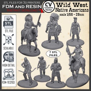 Native Americans 3D Print Files – 7 Miniatures Scale 28mm (Digital Download)