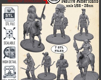 Native Americans 3D Print Files – 7 Miniatures Scale 28mm (Digital Download)
